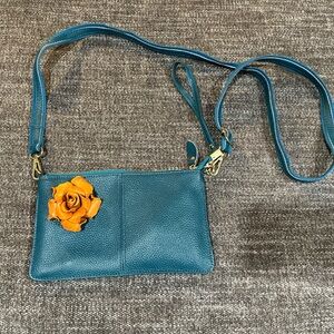 Teal/Turquoise Crossbody with removable strap and interchangeable charm